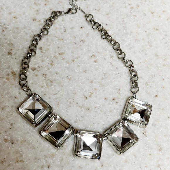 Bold crystal silver tone necklace, Deco style, excellent condition - Picture 3 of 5